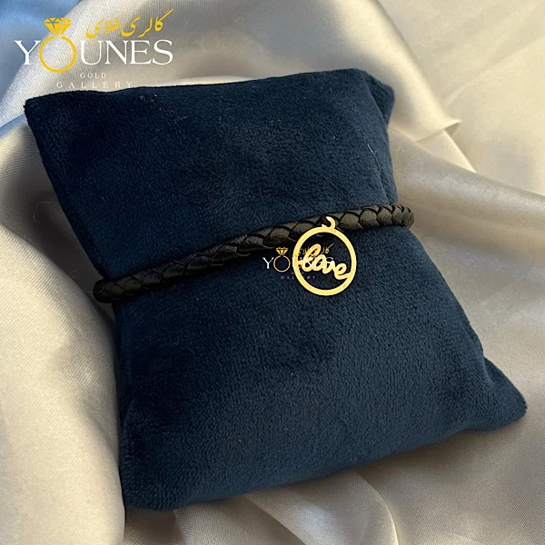 دستبند چرم لاو طلا